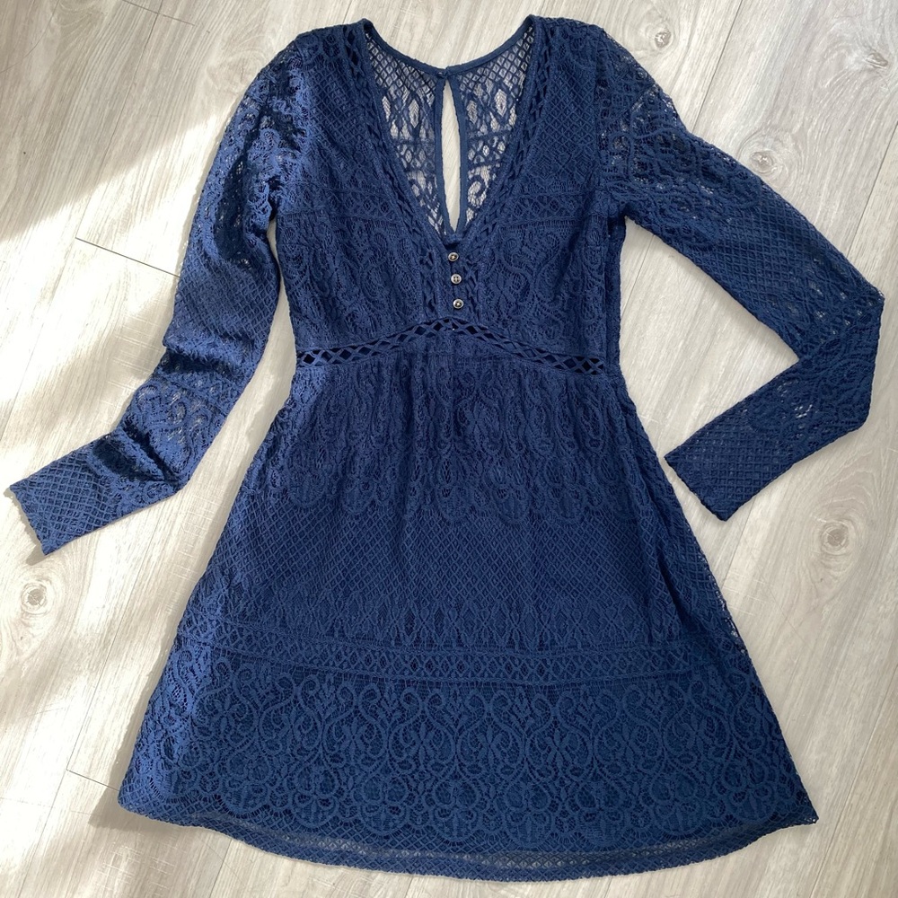Hollister Navy Long Sleeve Lace Dress
